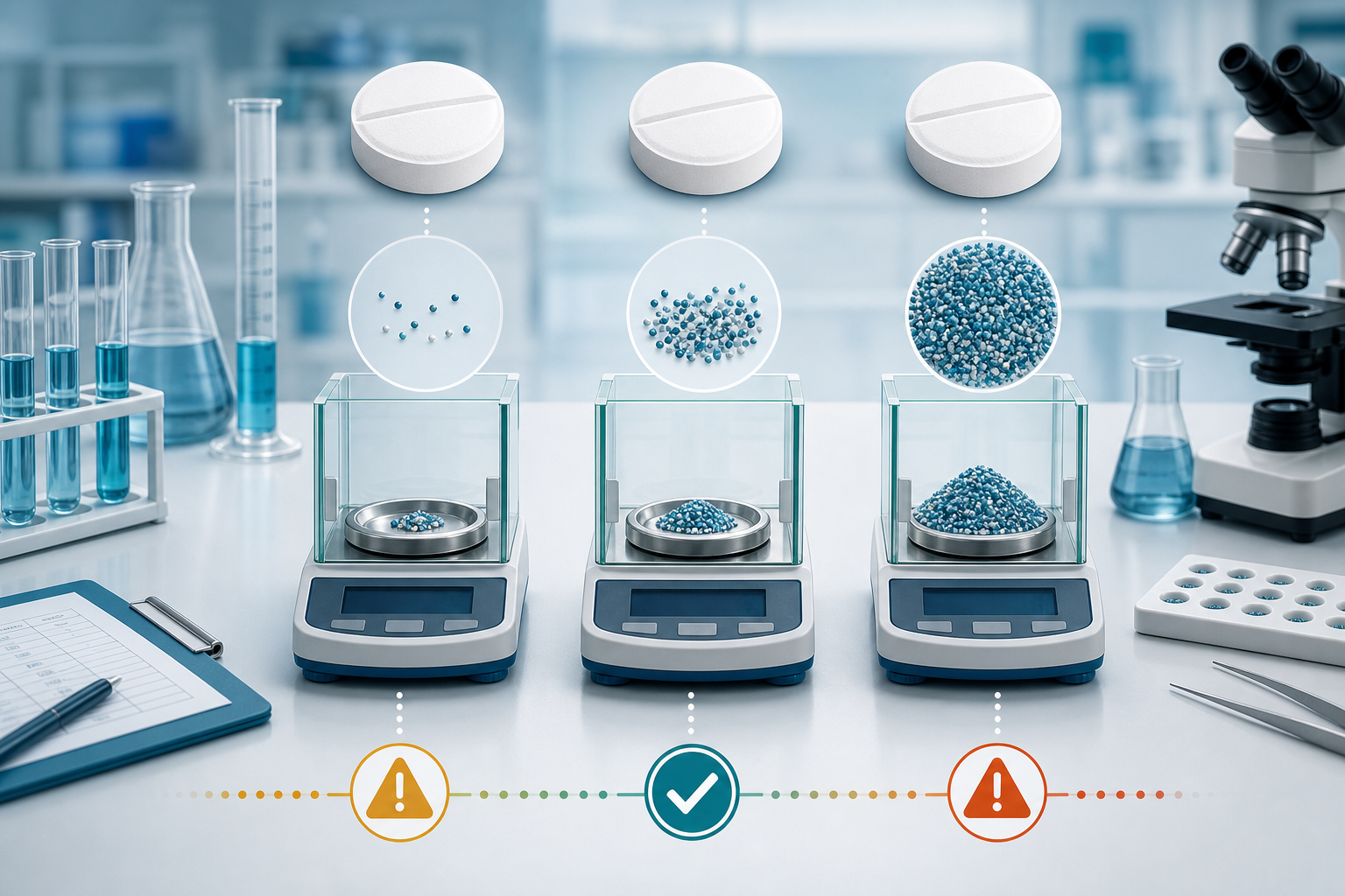 Laboratory illustration of low correct and excessive tablet dose risks