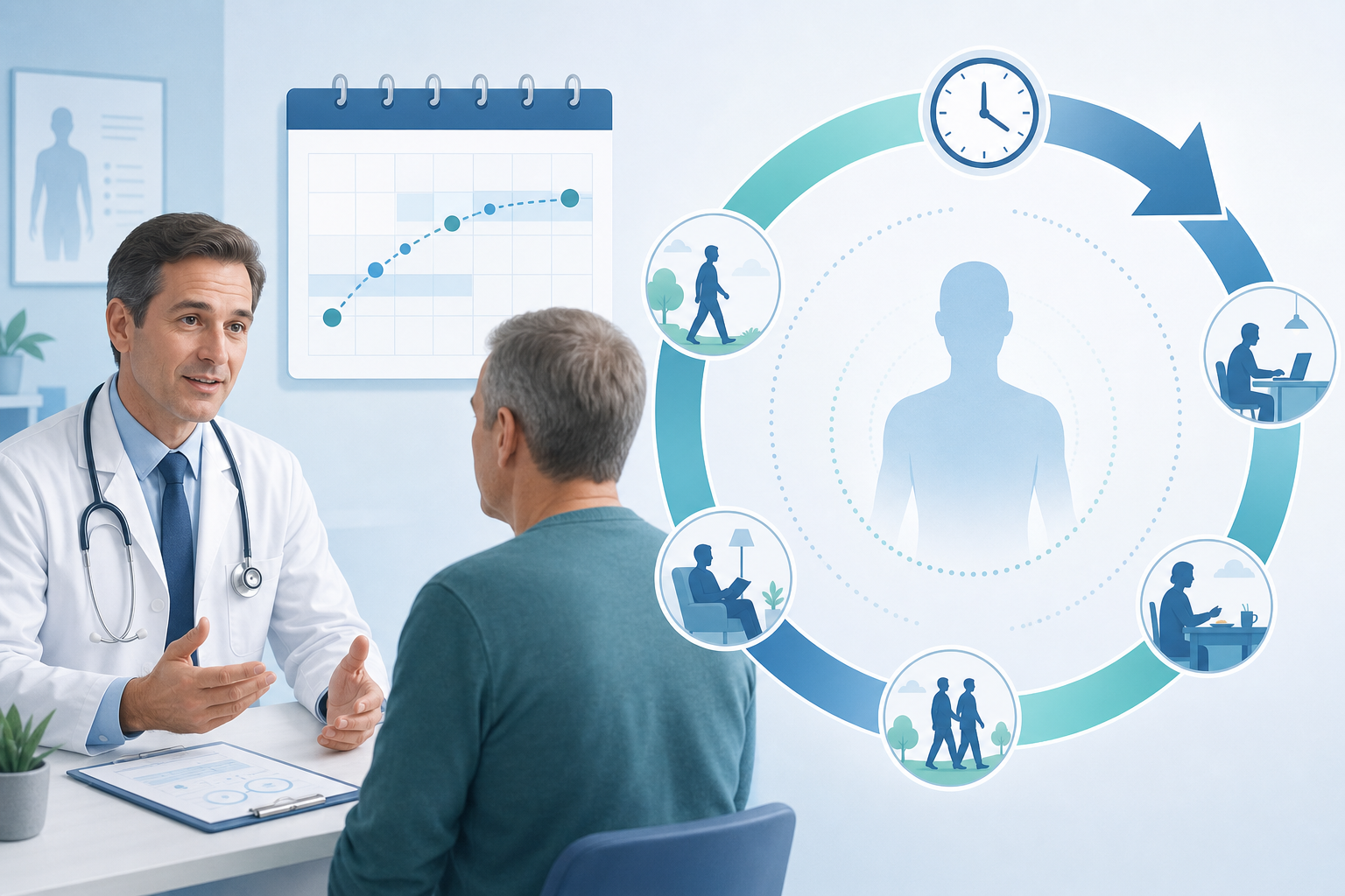 Tadalafil duration illustrated with a consultation timeline